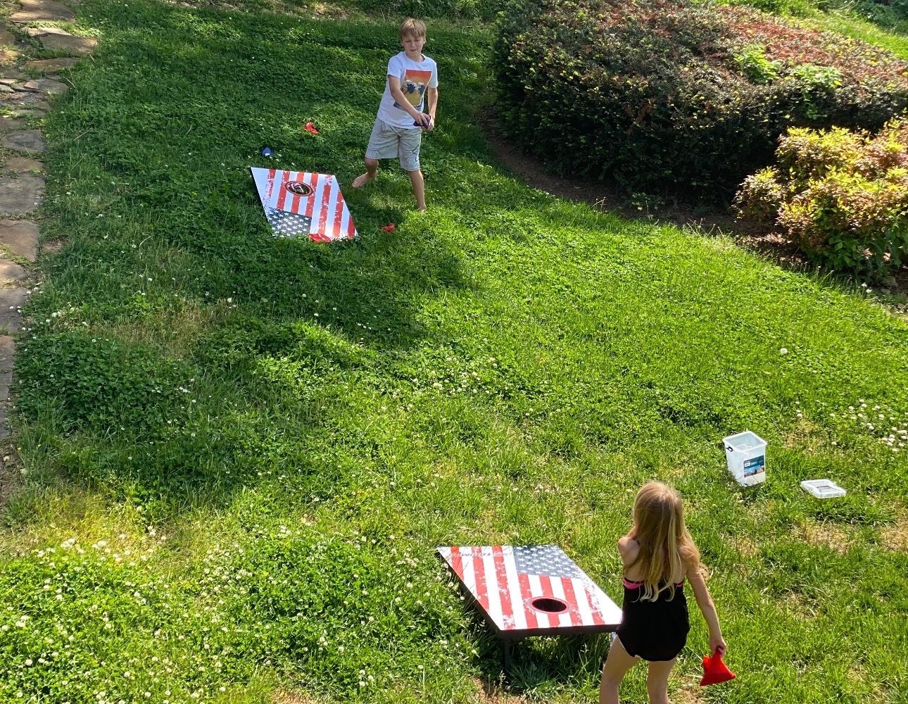 Campers playing cornhole